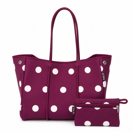 The Polka Dots Tote Bag - Berry & Light ivory dots