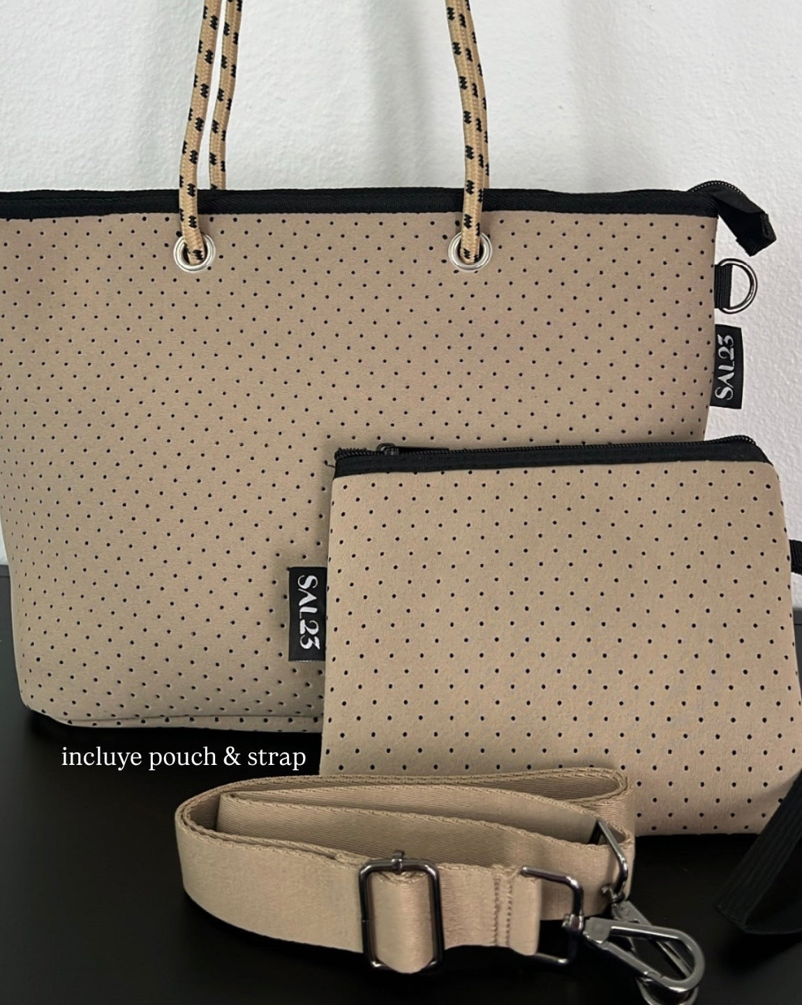 Cartera  tote mediano color latte